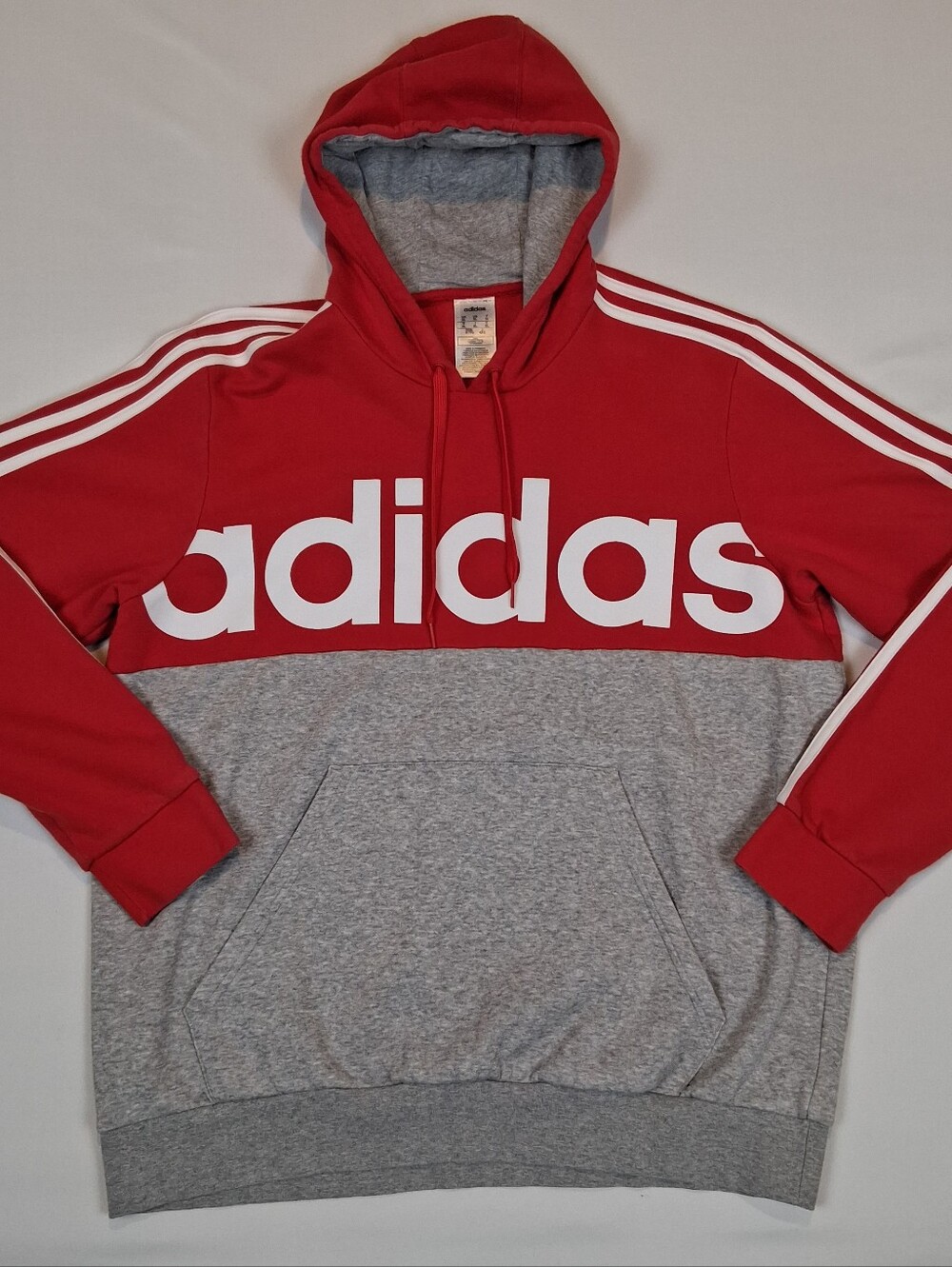 Adidas Essentials Colorblock Pullover Hooded Sweatshirt Mens XL Red/Grey FL8589
